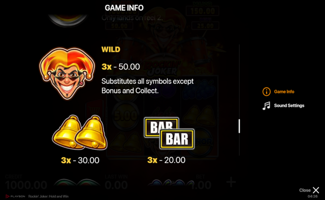 rockin joker hold and win paytable 1