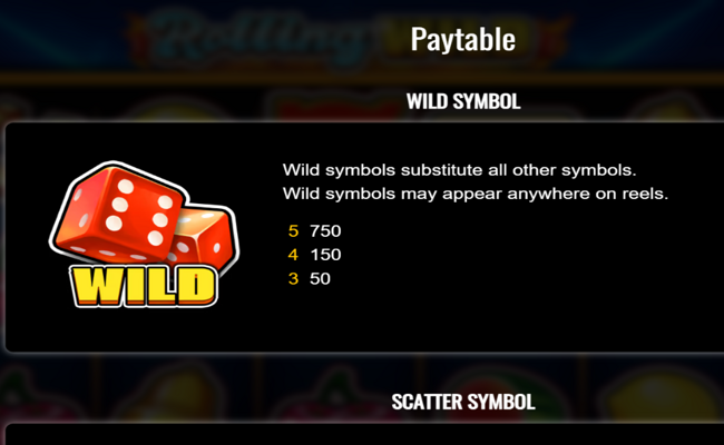 rolling wild paytable 1