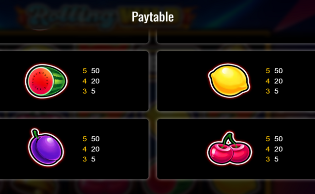 rolling wild paytable 3