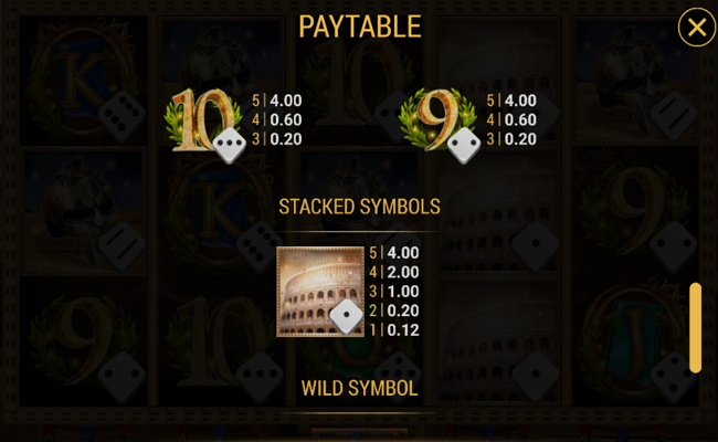 rome warrior dice paytable3