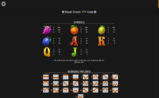 royal crown 777 paytable 1