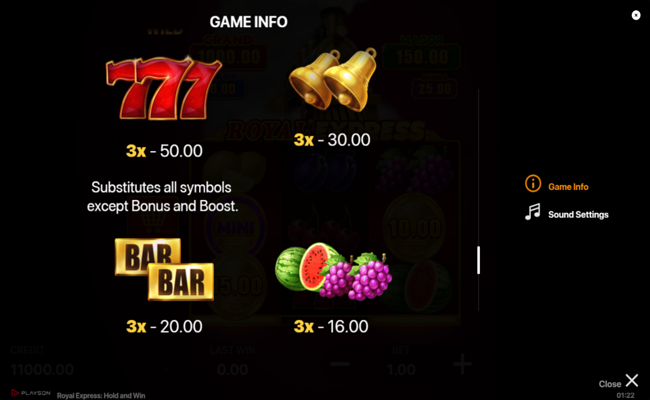 royal express hold and win paytable 1