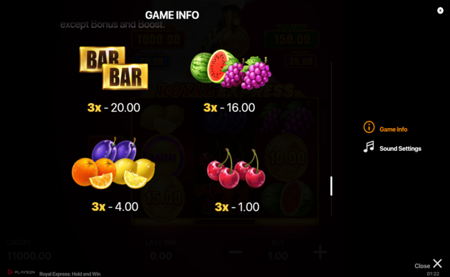 royal express hold and win paytable 2