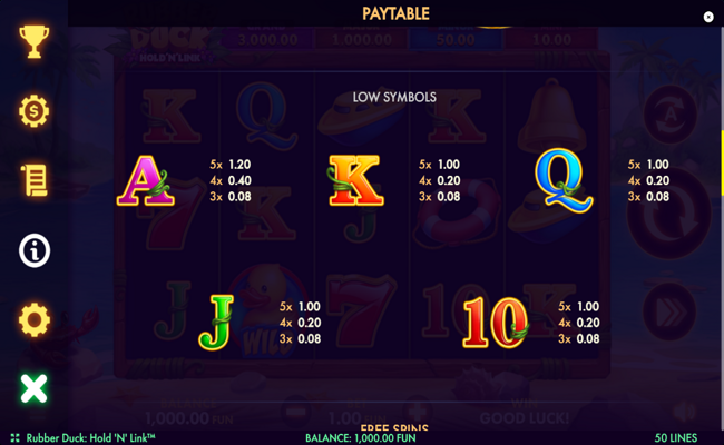 rubber duck hold n link paytable 2