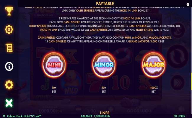rubber duck hold n link paytable 3