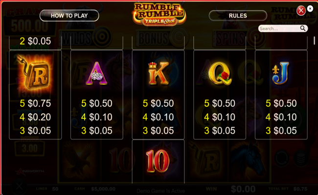 rumble rumble triple shot paytable 2