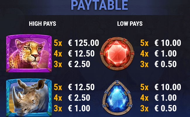 safari gems paytable 2