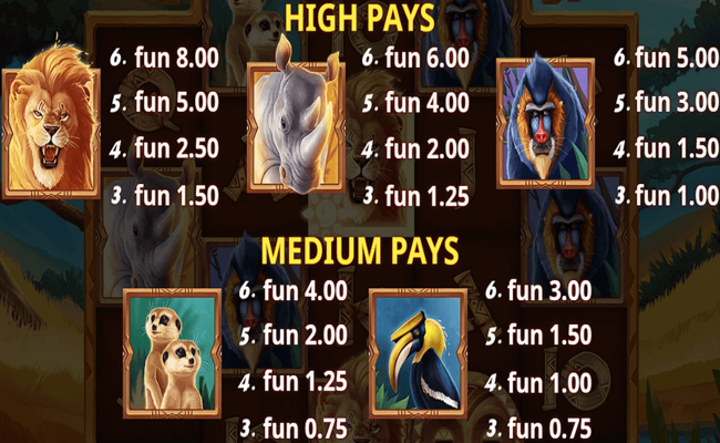 safari sun paytable 1
