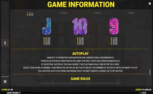 saint nicked 3 paytable 2