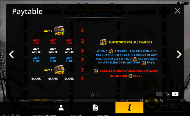 samurai blade paytable 2