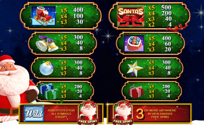 santas free spins paytable