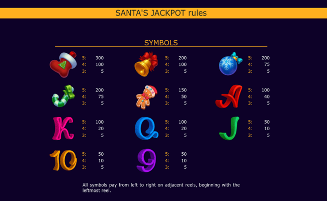 santas jackpot paytable