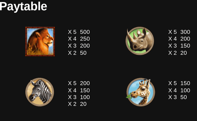 savanna king xl paytable