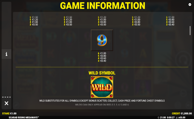 scarab rising megaways paytable 2