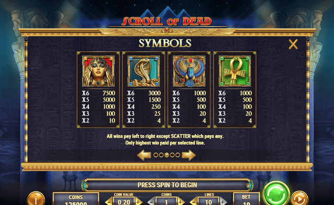 scroll of dead paytable 1