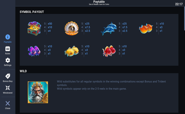 sea of wealth hunt for coins paytable