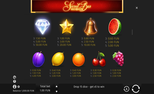secret bar multidice x paytable
