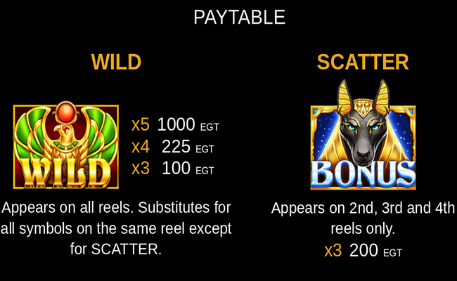 secrets of cairo paytable