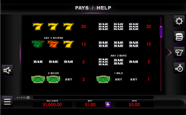 shamrock spin paytable 2