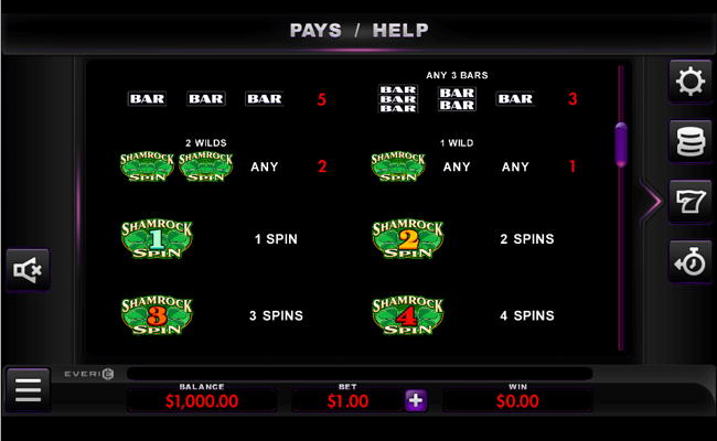 shamrock spin paytable 3