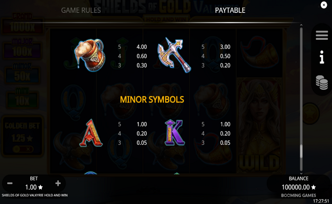 shields of gold valkyrie hold and win paytable 2