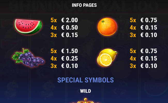 shining royal 100 paytable 2