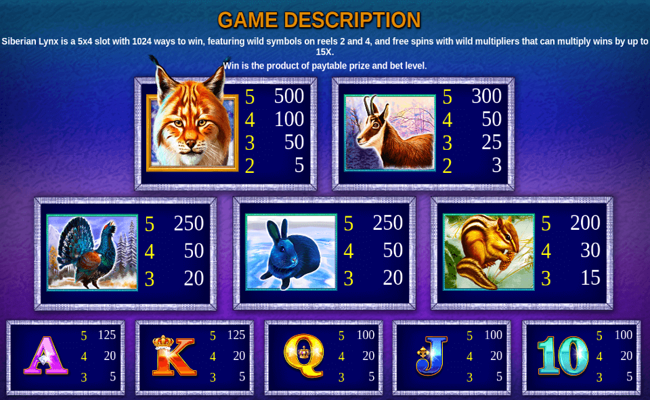 siberian lynx paytable