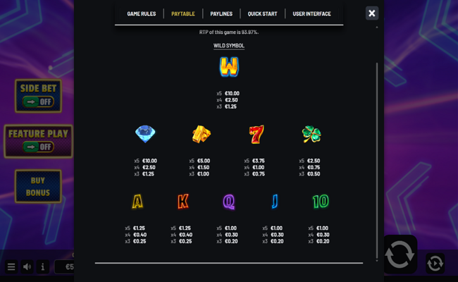 side strike paytable