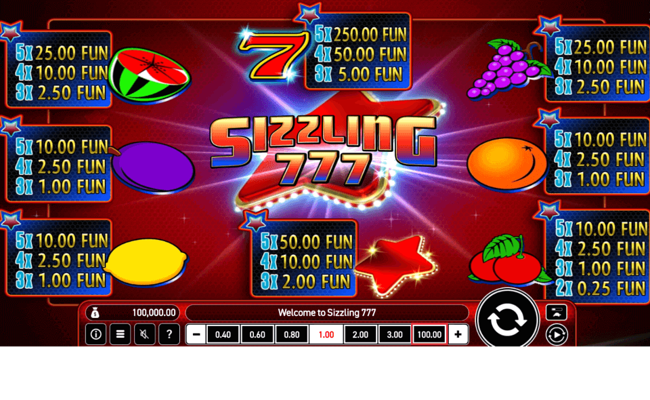 sizzling 777 paytable