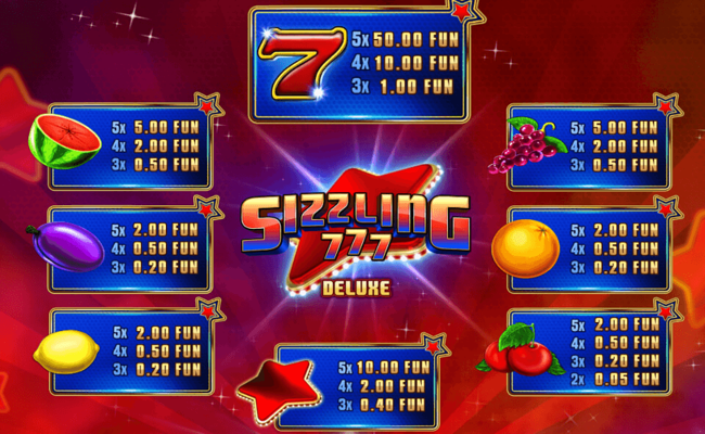 sizzling triple seven deluxe paytable