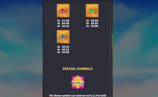 sky chasers paytable 2