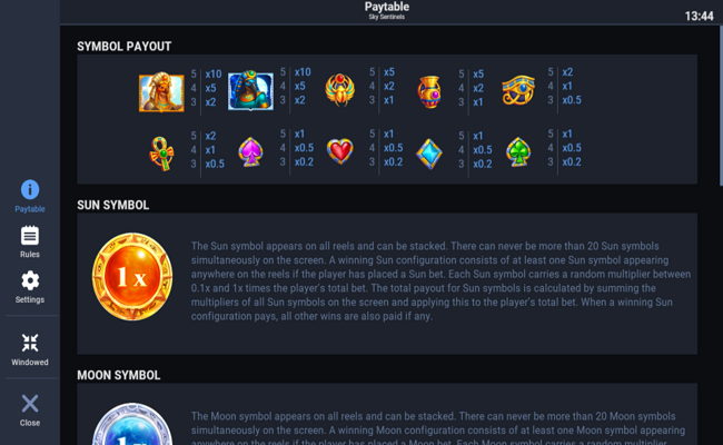 sky sentinels paytable 1