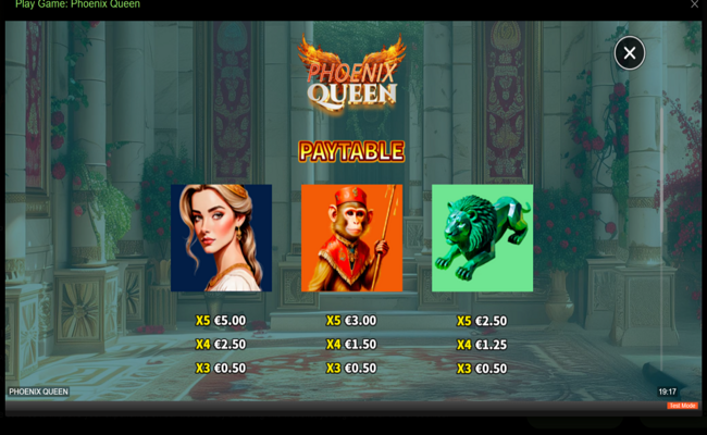skywind group phoenix queen paytable 1
