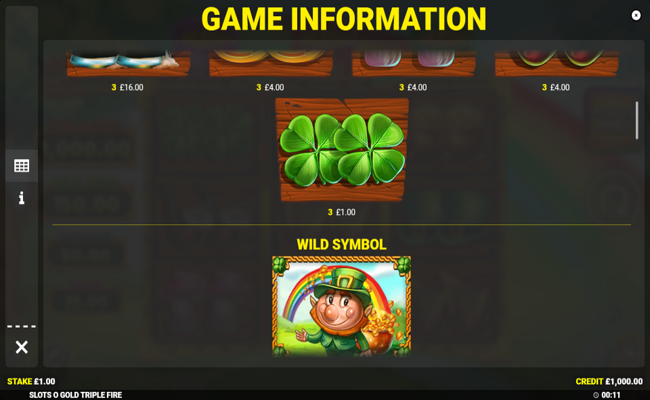 slots o gold triple fire paytable 2