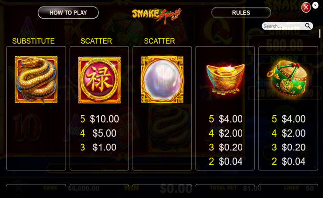 snake spirit gold paytable 1
