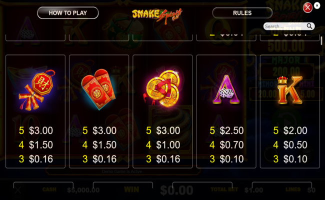 snake spirit gold paytable 2