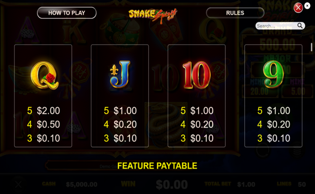 snake spirit gold paytable 3