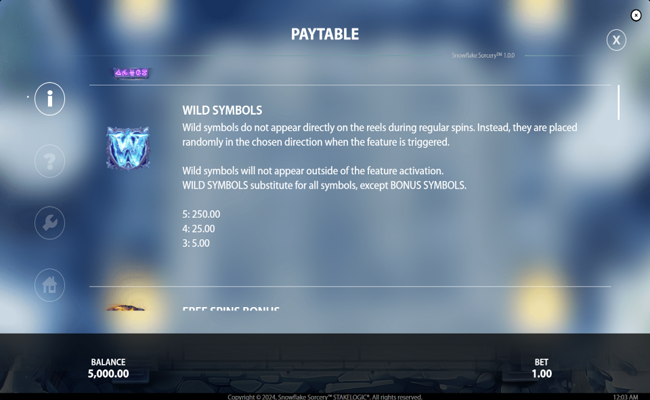 snowflake sorcery paytable 1
