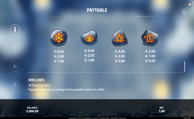 snowflake sorcery paytable 3