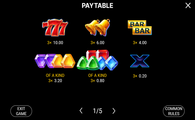 space coins hold and win paytable 1