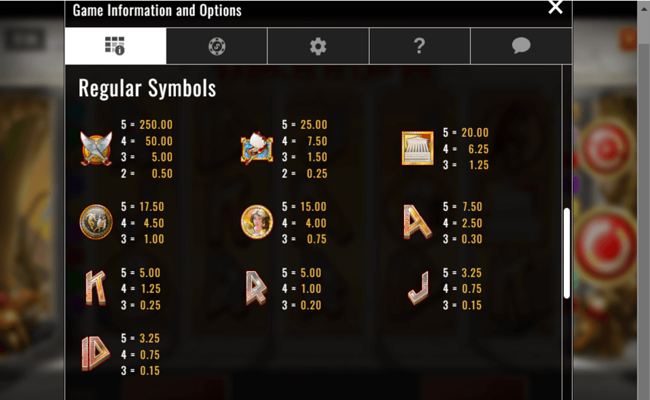 spartan warrior paytable