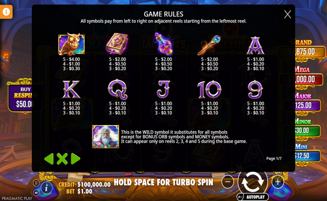 spell master paytable