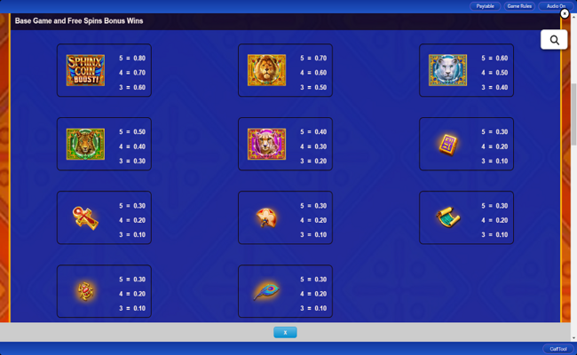 sphinx coin boost paytable