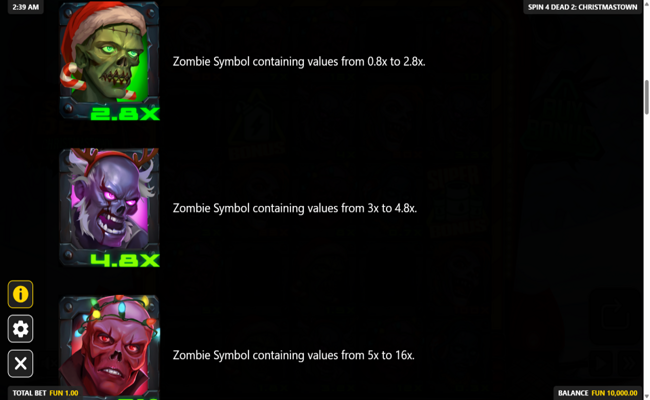 spin 4 dead 2 christmastown paytable 3