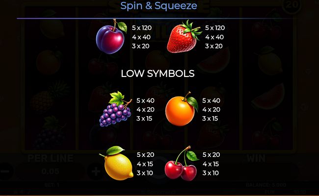 spin and squeeze paytable 2