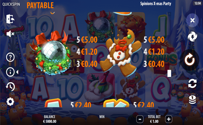 spinions xmas party paytable 2