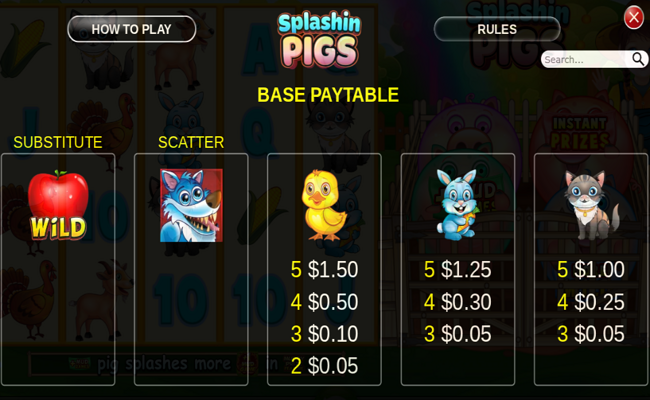 splashin pigs paytable 1