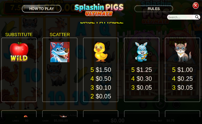 splashin pigs ultimate paytable 1