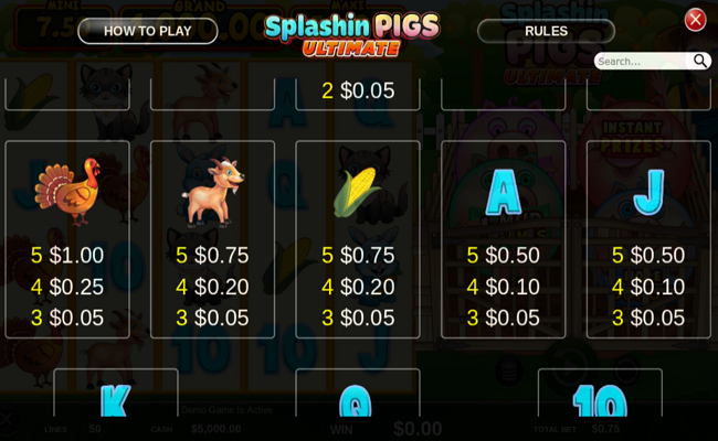 splashin pigs ultimate paytable 2