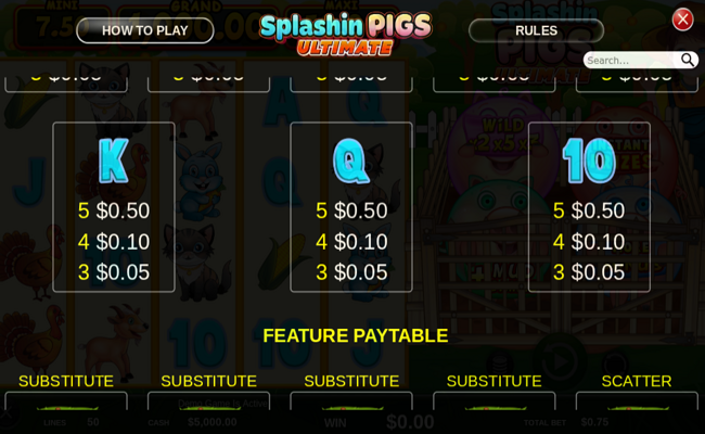 splashin pigs ultimate paytable 3